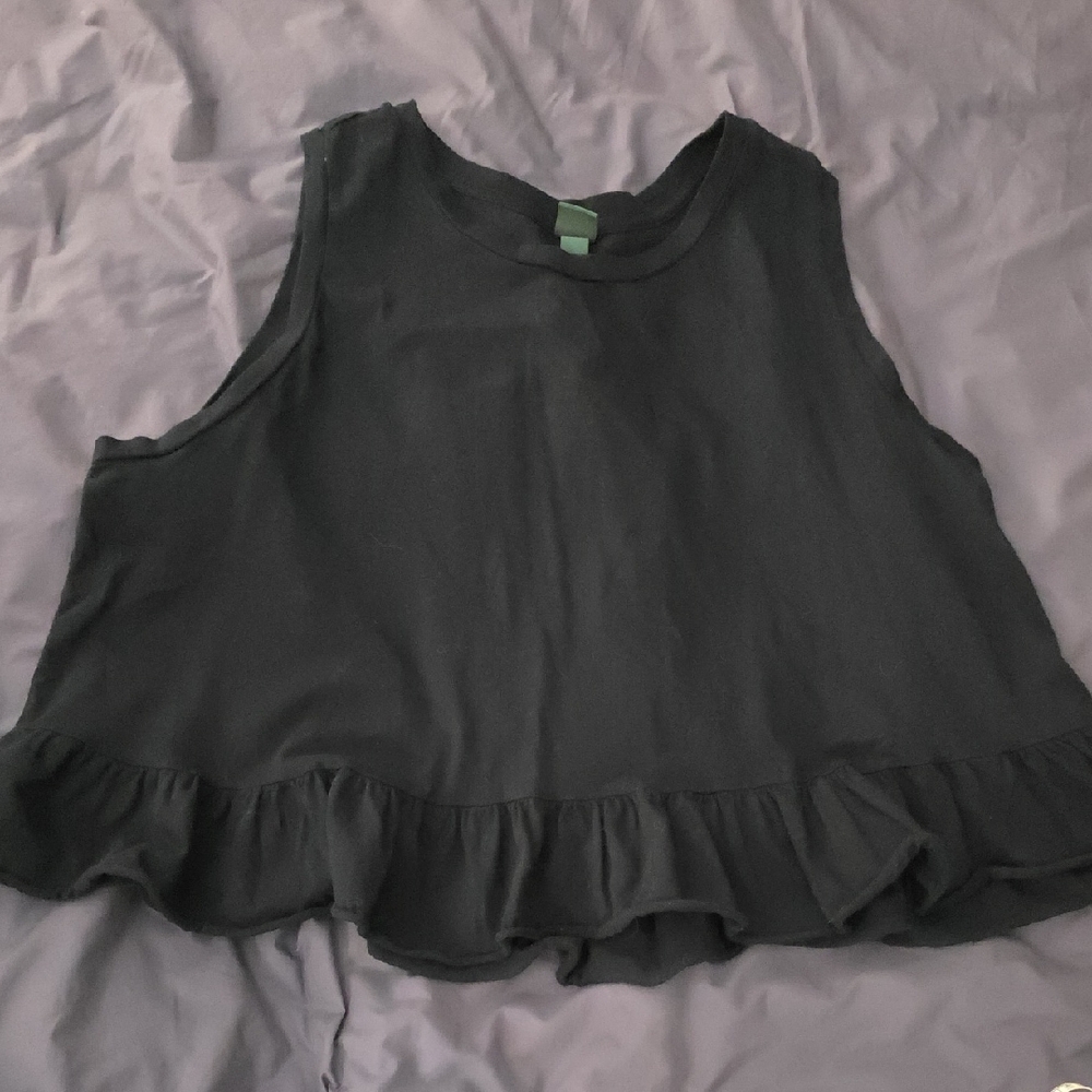 Wild Fable Black Ruffle Hem Crop Top